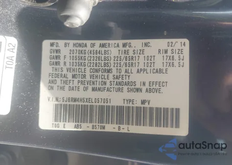 2014 Honda Cr-V Ex from USA, damaged, VIN 5J6RM4H5XEL057051